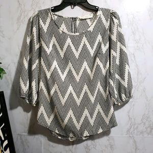 Peach Love Cream Black/White Blouse (S)